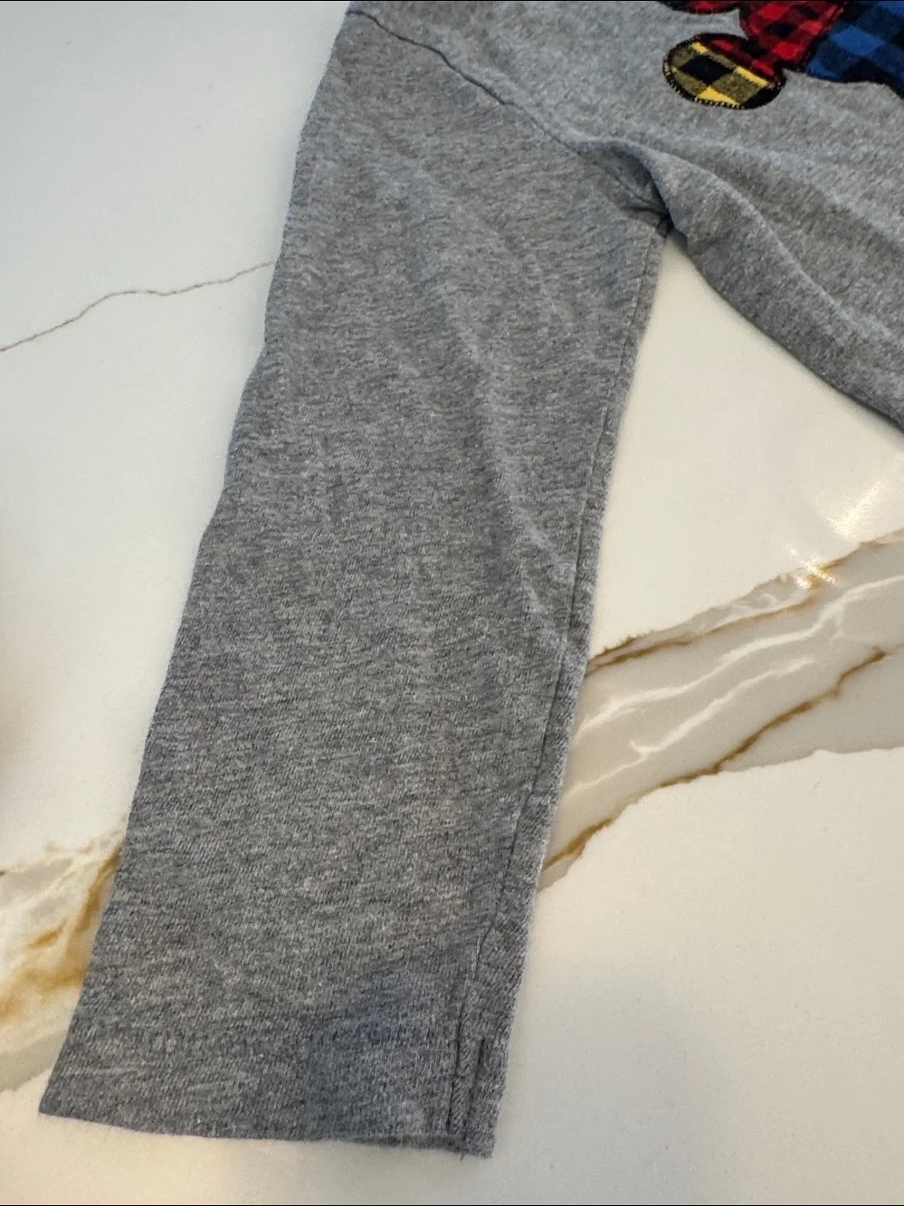 GAP Grey Long-Sleeve Tee with Plaid Disney Mickey Mouse in Red, Blue & Yellow